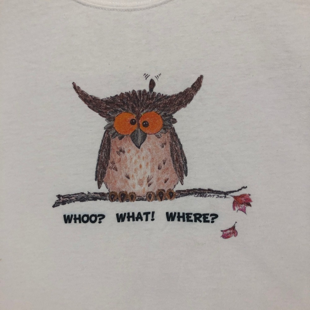 Anna Maria Island Owl Graphic T-Shirt Who What Where Novelty‎ Tee Youth L
